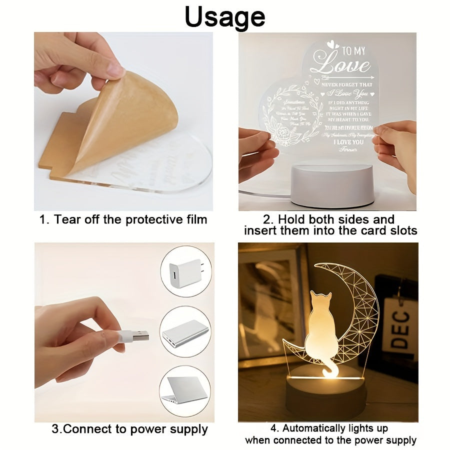 Modern 3D Cat Moon Night Light | USB Powered Lamp