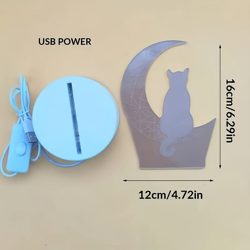 Modern 3D Cat Moon Night Light | USB Powered Lamp