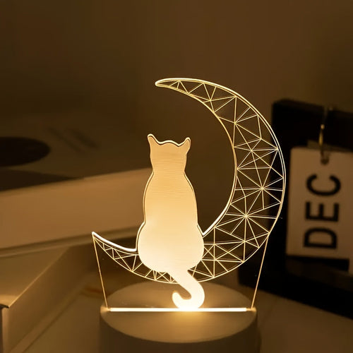 Modern 3D Cat Moon Night Light | USB Powered Lamp
