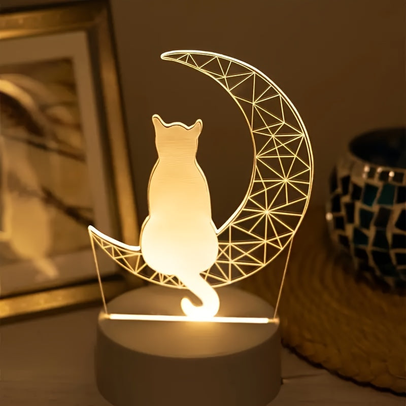 Modern 3D Cat Moon Night Light | USB Powered Lamp