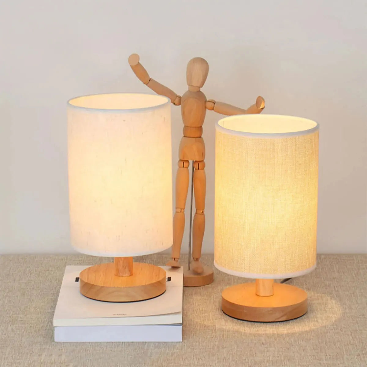 Wooden Bedside Lamp with USB Charging - Modern Night Light for Bedroom