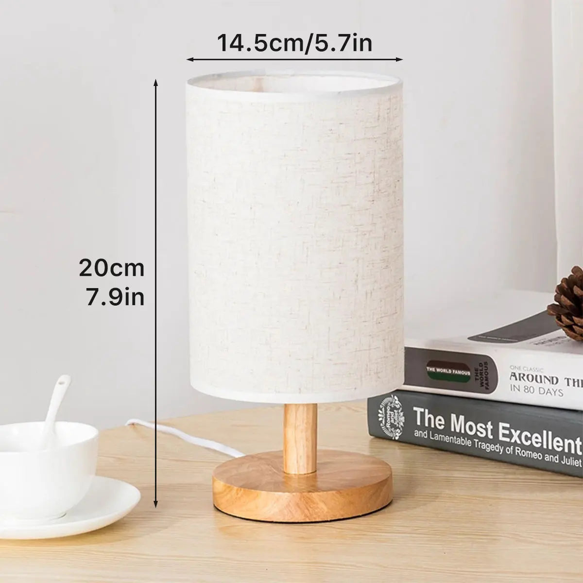 Wooden Bedside Lamp with USB Charging - Modern Night Light for Bedroom