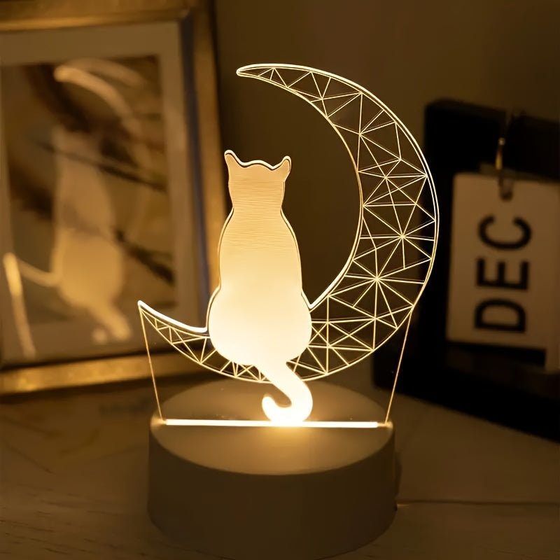Modern 3D Cat Moon Night Light | USB Powered Lamp