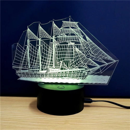 Vibrant 3D Sailboat Model Lamp - Illuminate Your Space with Style