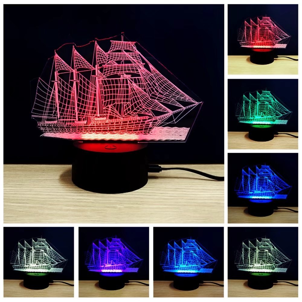 Vibrant 3D Sailboat Model Lamp - Illuminate Your Space with Style