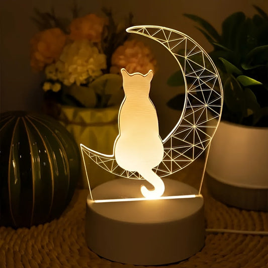 Modern 3D Cat Moon Night Light | USB Powered Lamp