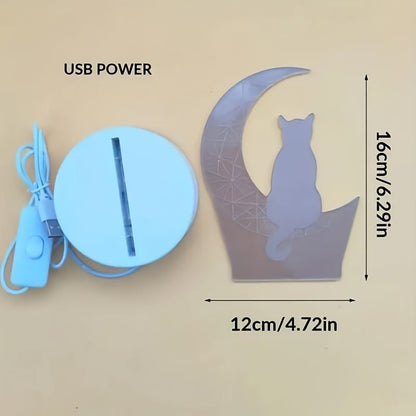 Modern 3D Cat Moon Night Light | USB Powered Lamp