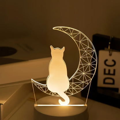Modern 3D Cat Moon Night Light | USB Powered Lamp