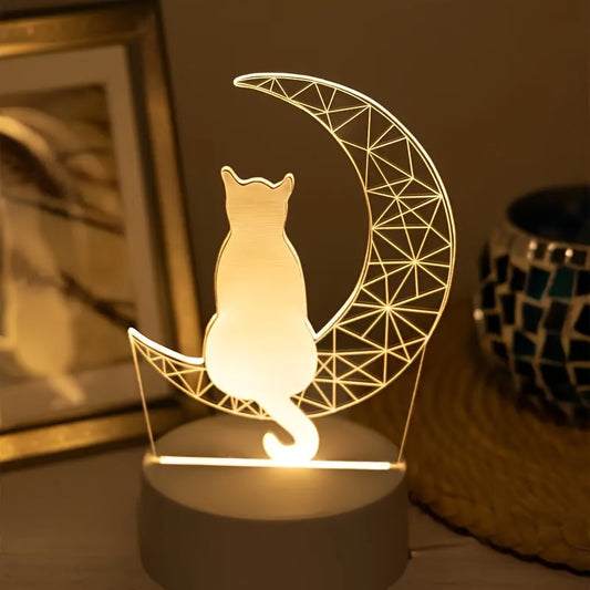 Modern 3D Cat Moon Night Light | USB Powered Lamp