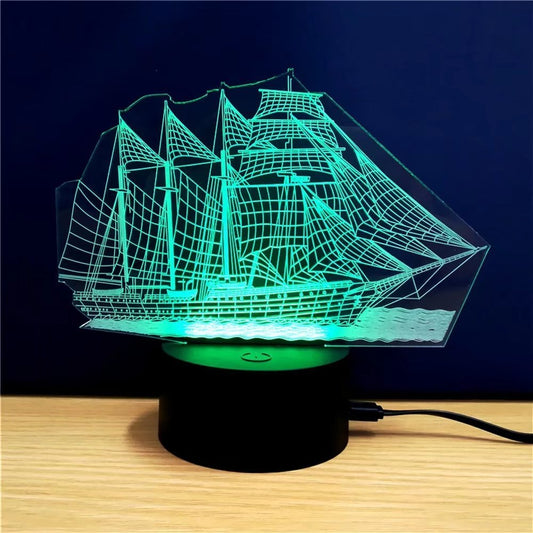 Vibrant 3D Sailboat Model Lamp - Illuminate Your Space with Style